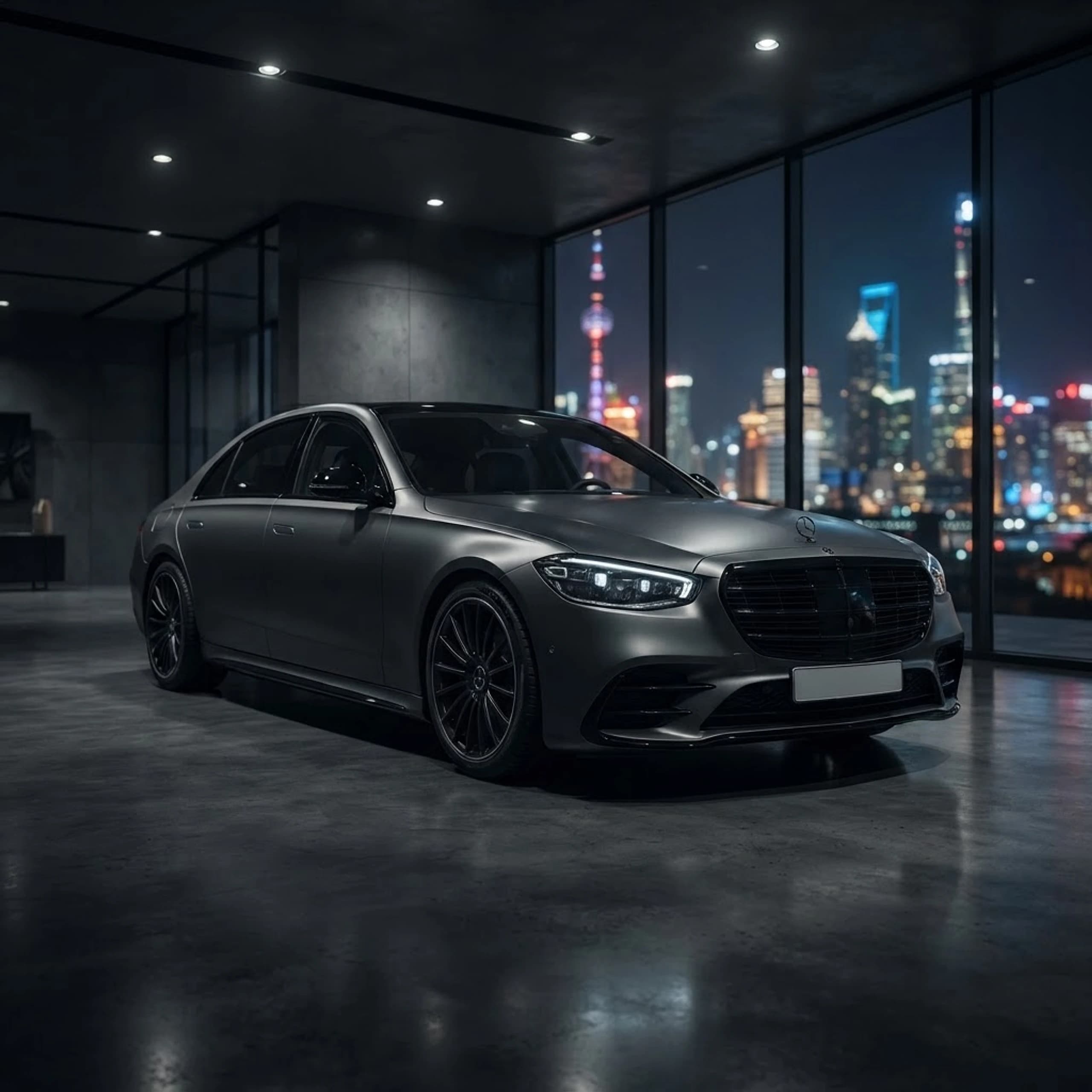 A vehicle in a private, low-lit showroom